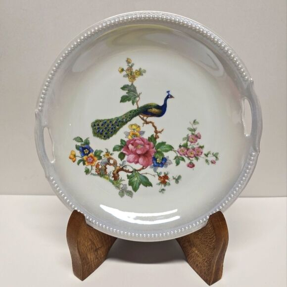 Peacock Handled Plate Koenigszelt Silesia Vintage Germany - Picture 2 of 8